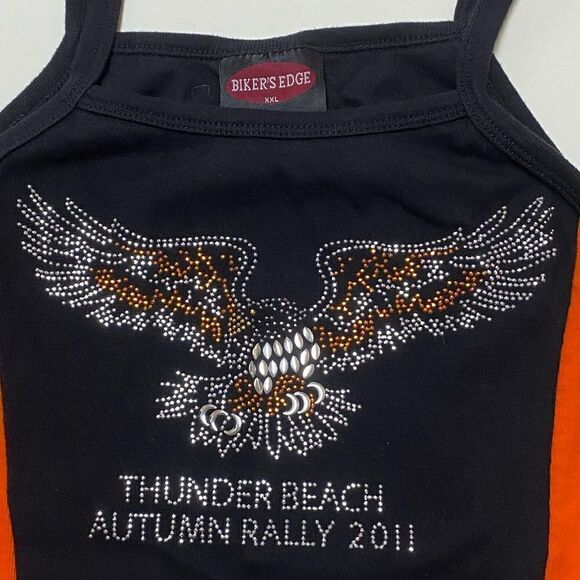 Bikers Edge Women’s Thunder Beach Embellished Black and Orange Tank Top - Picture 5 of 9